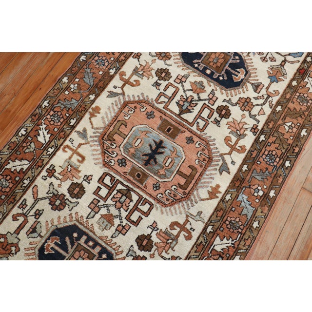 Brown Early 20th Century Zabihi Collection Ivory Brown Heriz Scatter Rug - 3'3" x 5'11" For Sale - Image 8 of 8