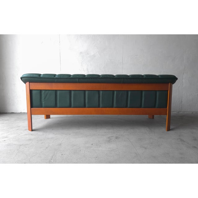 Hjellegjerde Møbler Teak and Green Leather Danish Sofa by Hjellegjerde For Sale - Image 4 of 8