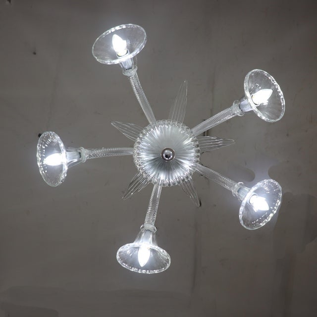 Mid-Century Five-Arm Ribbed and Scalloped Cristallo Murano Chandelier For Sale - Image 12 of 12