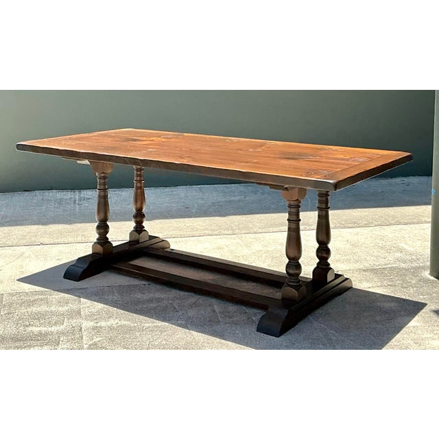 Wood Vintage 19th Century French Double Pedestal Table For Sale - Image 7 of 12