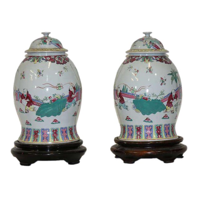 Large Impressive Chinese Baluster Jars with Covers, circa 1880 - a Pair For Sale