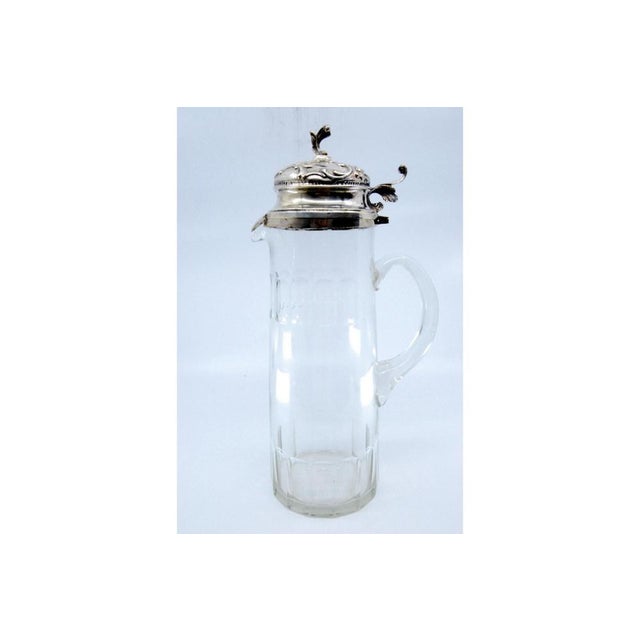 Wine Jug in Cut Glass with Embossed Silver Lid and Cut-Out Handle For Sale - Image 3 of 10