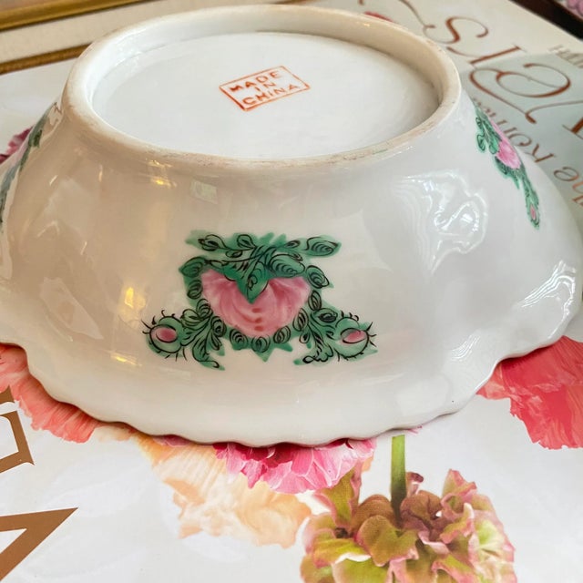 Vintage 1920s Chinoiserie Famille Rose Thousand Butterflies China Oval Bowl For Sale In San Antonio - Image 6 of 10