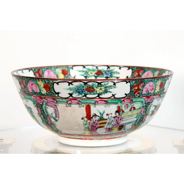 Vintage c.1950's rose medallion hand painted Chinese export porcelain decorative serving bowl! It measures 10 1/4" in...