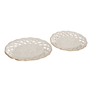Lenox China Wicker Candy Servers Pair of 2 Porcelain Dishes 24k Gold Trim 4933b For Sale