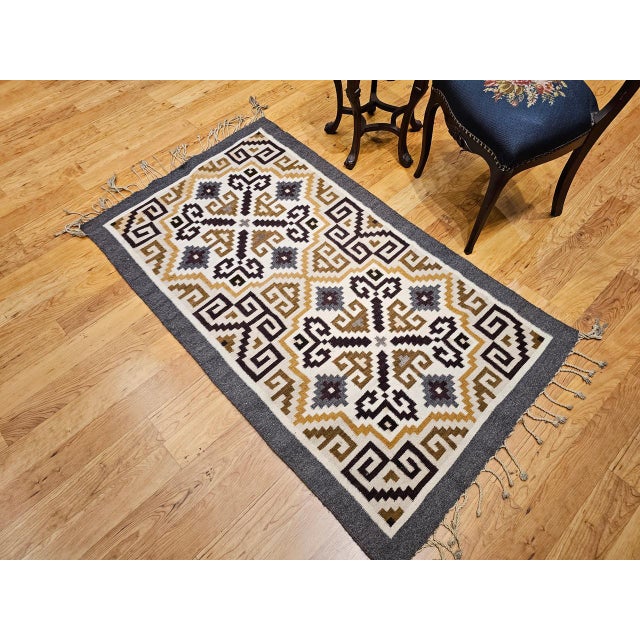 Vintage Native American Navajo Rug, Handwoven Wool, Allover Geometric Pattern, 3x5 For Sale - Image 10 of 13