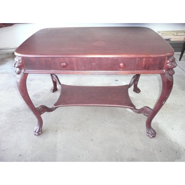 Library Table/Salon Room Table. 1920's Vintage. Carved Ornate Lions Heads For Sale - Image 16 of 17