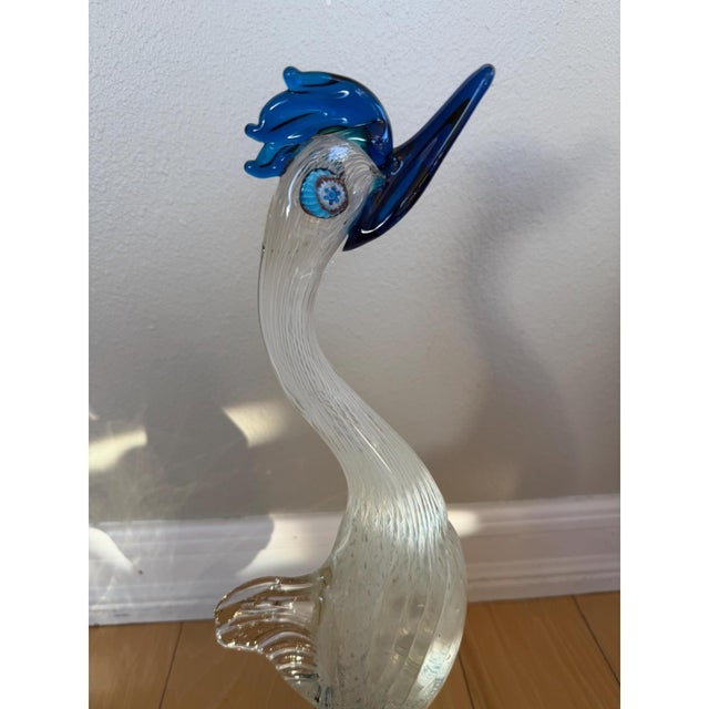 Large 18 in Mid Century Murano Glass crane heron circa 1950 By Fratelli Toso For Sale - Image 10 of 11