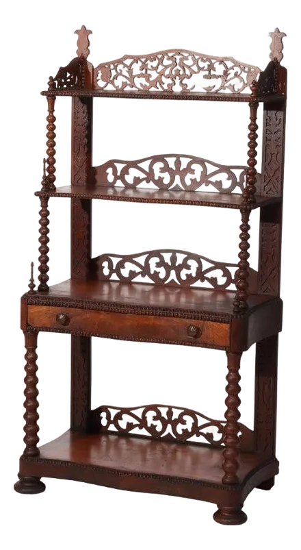 Antique Victorian Carved Rosewood Filigree Four-Shelf Etagere With