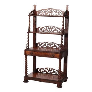 Antique Victorian Carved Rosewood Filigree Four-Shelf Etagere With Drawer C1890 For Sale