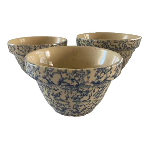 Set of 3 Antique 1920s R.R.P.Co Roseville Ohio Spongeware Bowls