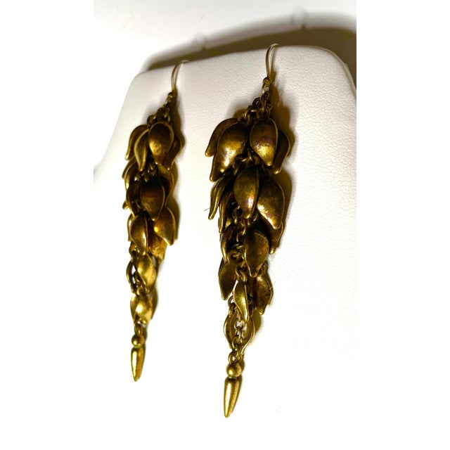 This is part of Chairish’s Costume Jewelry assortment. Sculptural Brass leaf earrings designed in Etruscan Revival style....