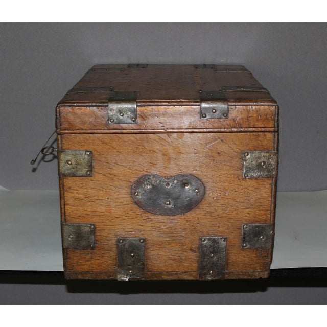 Brown Oak Chest with Iron Bands, 18th Century For Sale - Image 8 of 11