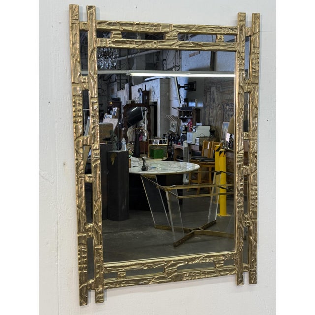 Angelo Brotto Sculptural Brass Mirror, Italy, 1970s For Sale In Los Angeles - Image 6 of 9