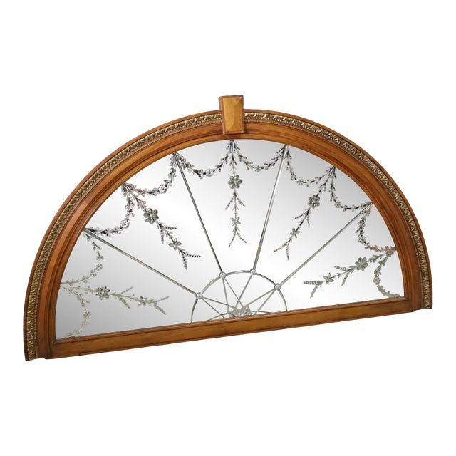 Antique 66” Arched Over Door Etched Glass Wall Mirror For Sale