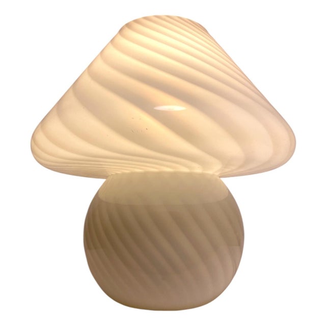 Glass Vintage Murano Mushroom Table Lamp White Swirl Art Glass Decor For Sale - Image 7 of 12