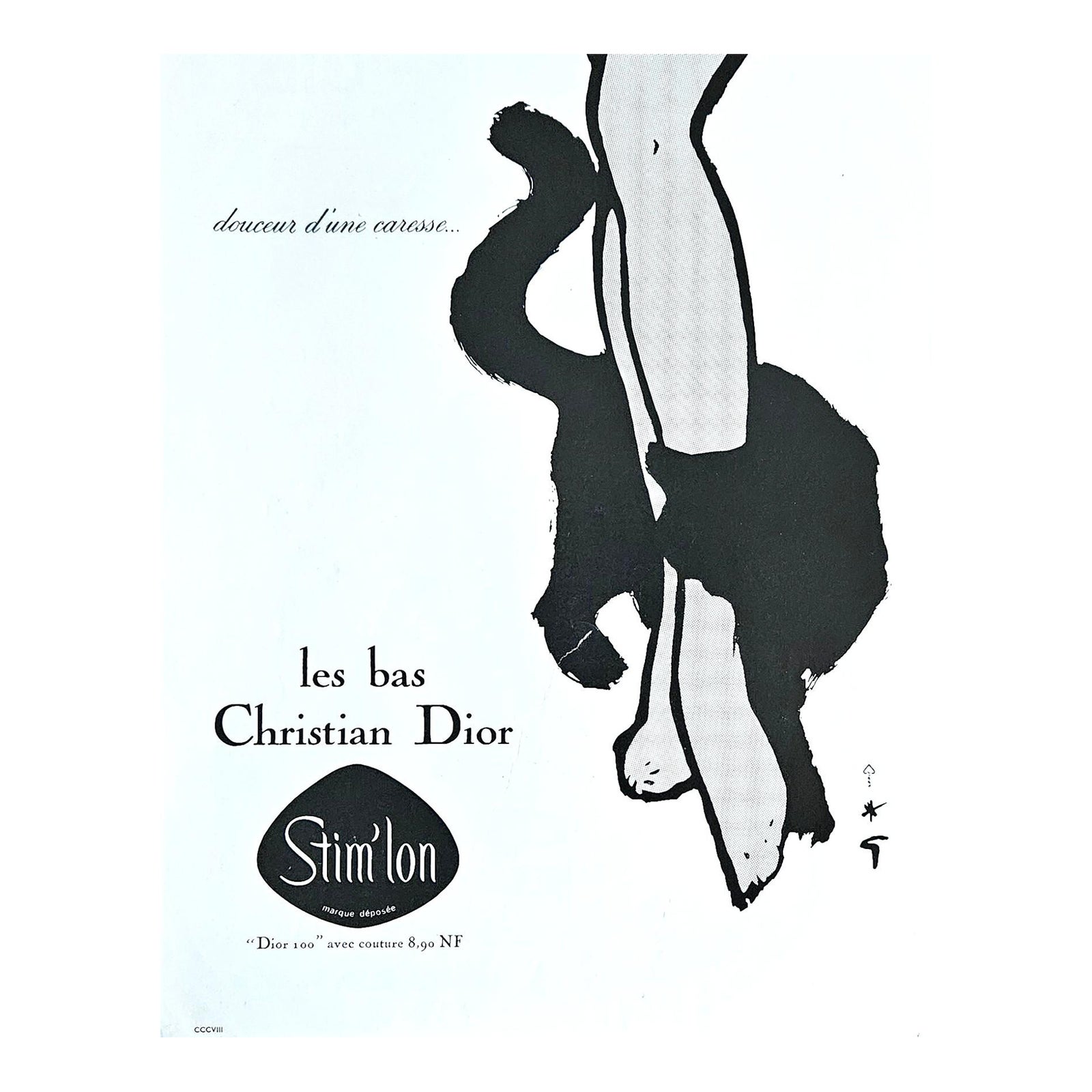Rare! 1960 French Dior Lingerie Advertisement Print for Cat Lovers