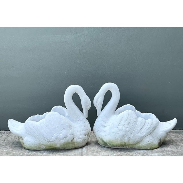 Off-white Vintage Cast Concrete Swan Planters - Pair For Sale - Image 8 of 12