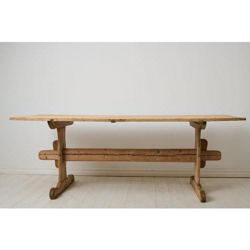 Antique Swedish Rustic Trestle Dining Table in Pine, 1840 For Sale - Image 4 of 11
