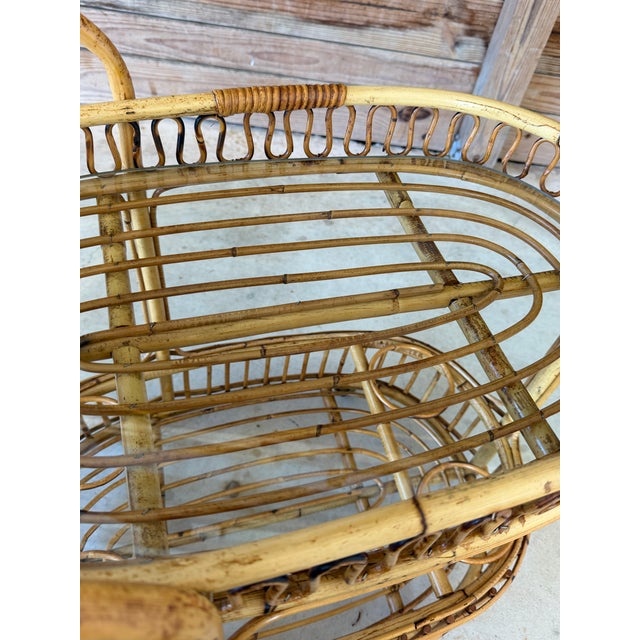 Franco Albini Mid-Century Italian Rattan and Bamboo Bar Cart in the Manner of Franco Albini For Sale - Image 4 of 12