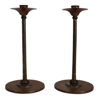 Pair of Antique Roycroft Arts & Crafts Copper Candlesticks Signed C1920 For Sale