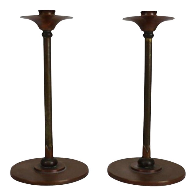 Pair of Antique Roycroft Arts & Crafts Copper Candlesticks Signed C1920 For Sale