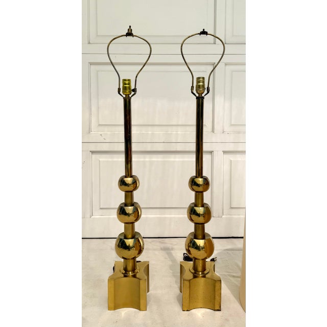 Brass 1960's Pair of Tommi Parzinger for Stiffel Brass Table Lamps For Sale - Image 8 of 12