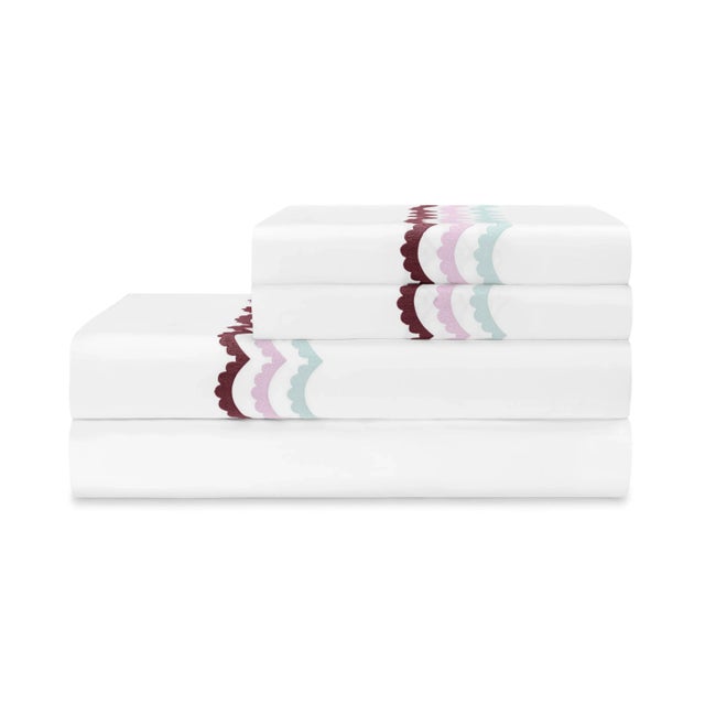 Textile Celerie Kemble + Hamburg House Whimsical Wine Scallop Full Sheet Set - 4 Pieces For Sale - Image 7 of 7