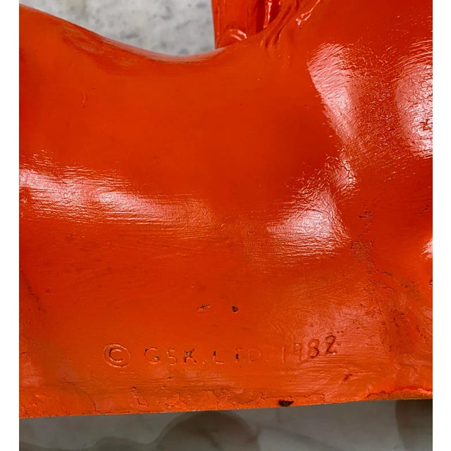 Vintage Hollywood Regency Large Orange Plaster Unicorn Sculpture For Sale - Image 10 of 10