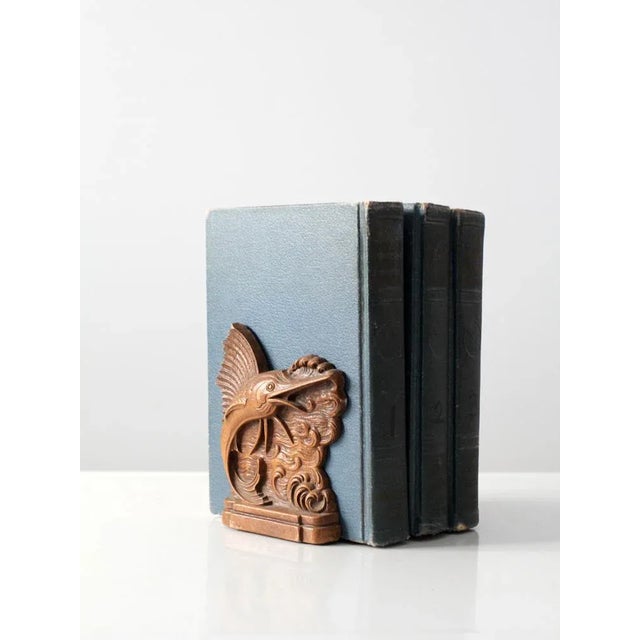 Mid-Century Modern Vintage Sailfish Pressed Wood Bookends - a Pair For Sale - Image 3 of 6