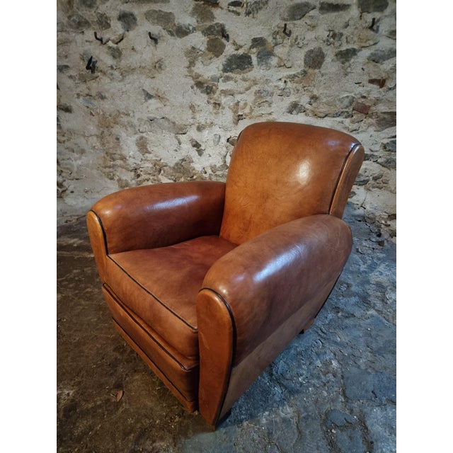 Vintage Leather Club Chair, France, 1940s-1950s For Sale - Image 4 of 18