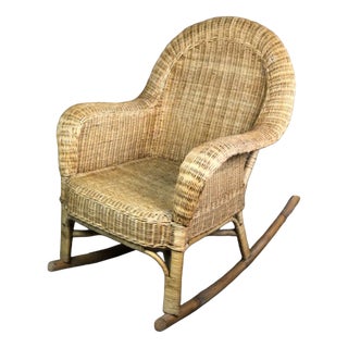 Rattan & Bamboo Rocking Chair, 1980 For Sale