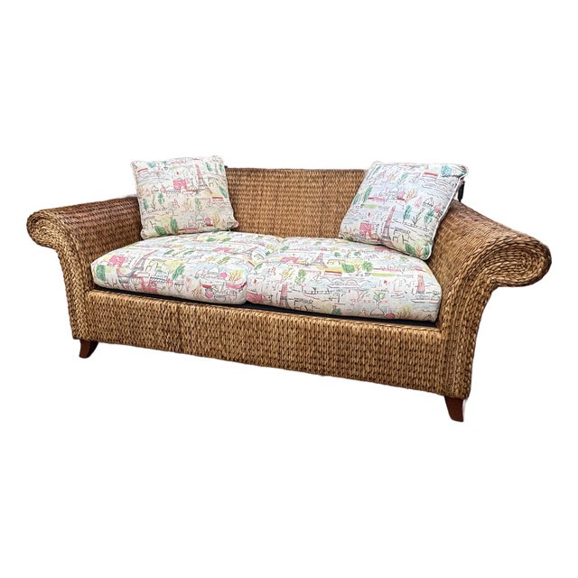 Vintage Palecek Rattan Loveseat/Sofa For Sale