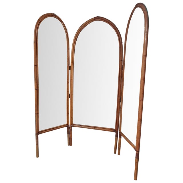 Italian Bamboo and Mirror Room Divider, 1960s For Sale