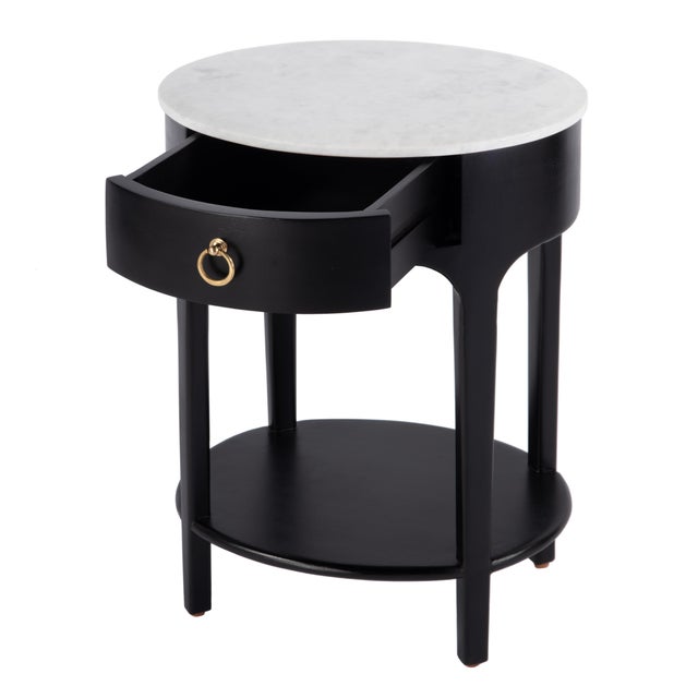 2020s Ellen 18.25 in. W Oval Marble and Wood 1 Drawer Nightstand, Black For Sale - Image 5 of 11