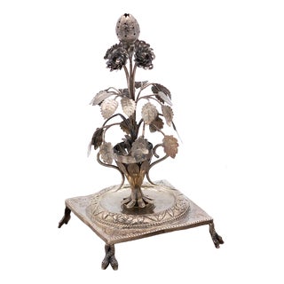 Silver Toothpick Holder with Cut-Out Jar Holder For Sale
