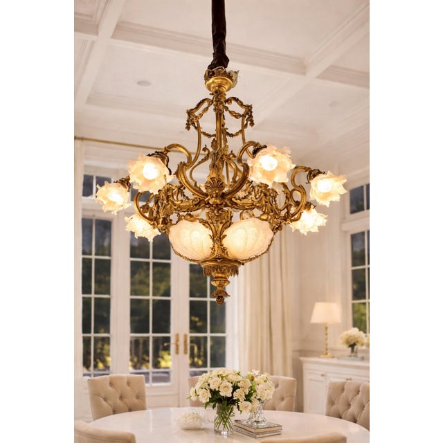 This impressive circa 1860 French Louis XVI–style chandelier is a refined example of 19th-century French decorative...