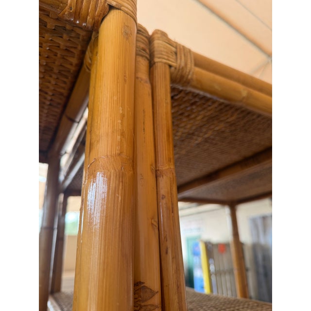 Mid 20th Century 3-Piece Vintage Bamboo Boho Woven Rattan Etagere. For Sale In West Palm - Image 6 of 7