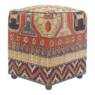 Vintage Bedford Antique Soumak Upholstered Ottoman For Sale