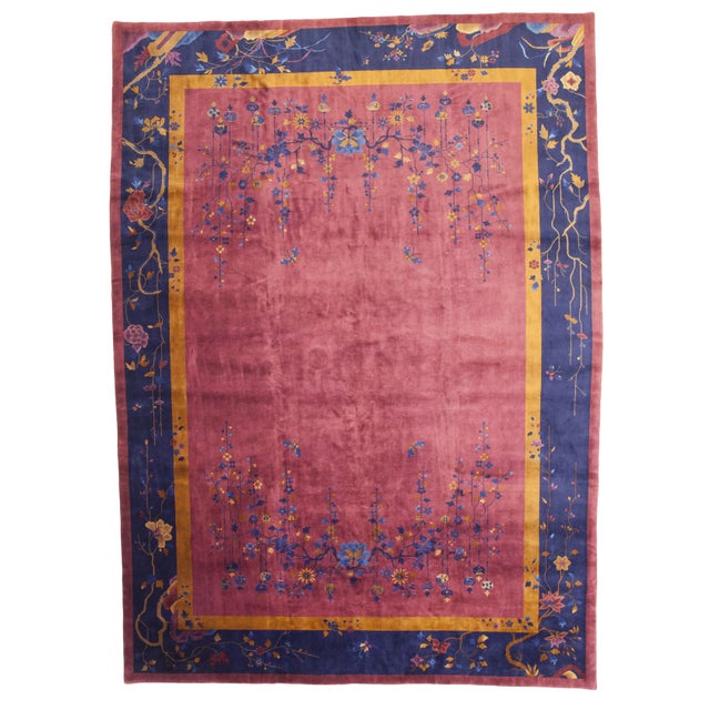 Early 20th Century Antique Hand-Knotted Chinese Rug - 11′ × 15′6″ For Sale
