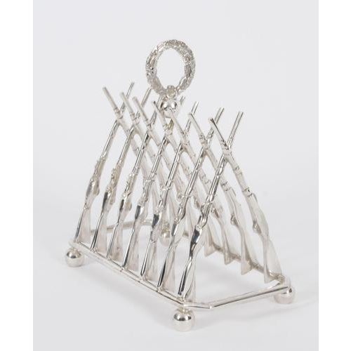 Large Vintage 20th Century Silver-Plated Crossed Rifles Toast Rack For Sale - Image 4 of 12