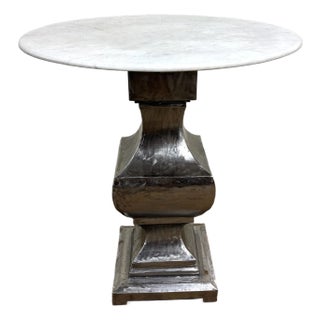 Metal Base Marble Top Pedestal Table For Sale