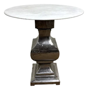 Metal Base Marble Top Pedestal Table