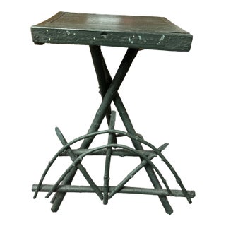 Mid 20th Century Vintage Green Adirondack Twig Side Table For Sale