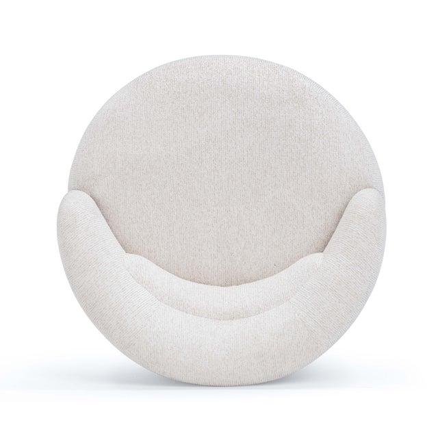 Wood Massa Textured Beige Swivel Accent Chair For Sale - Image 7 of 8