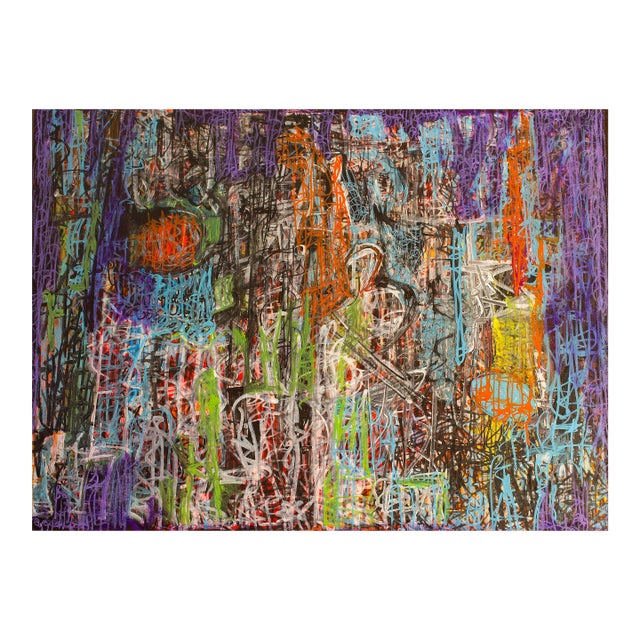 Signals — Abstract Expressionist Painting, Oil Markers and Acrylics on Canvas, 30 × 40 In For Sale