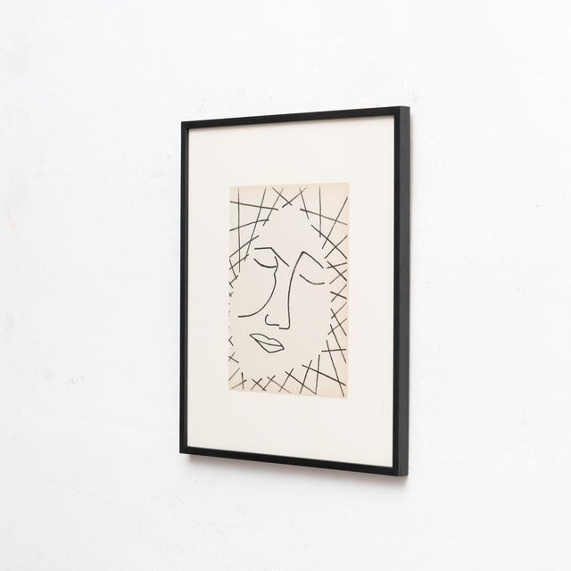François Gilot original lithograph 'Untitled Face'. From the poetry book "Pages d'Amour" by André Verdet, editions Raison...