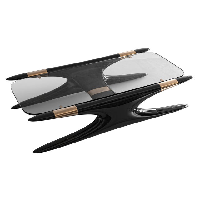 Art Deco "Scintilla" Coffee Table With Stainless Steel and Bronze, Handmade For Sale - Image 3 of 8