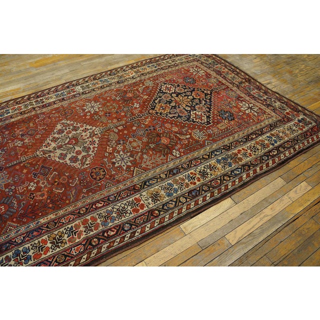 Textile 1890s Red Medallion Antique Persian Ghashghaie Carpet 5'6" X 11' Knotted Wool Rug Runner For Sale - Image 7 of 11