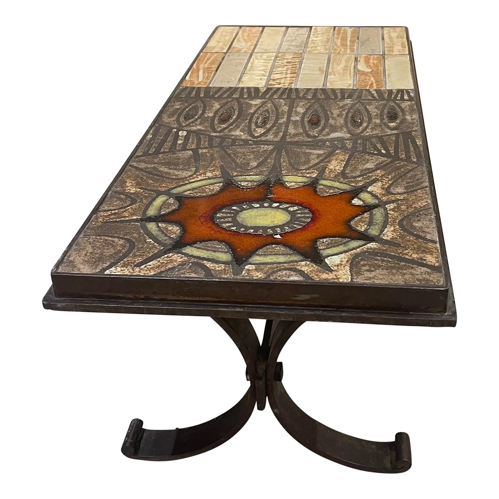 Céramique French Café Table 1960 Wrought Iron Base Vallauris Chairish